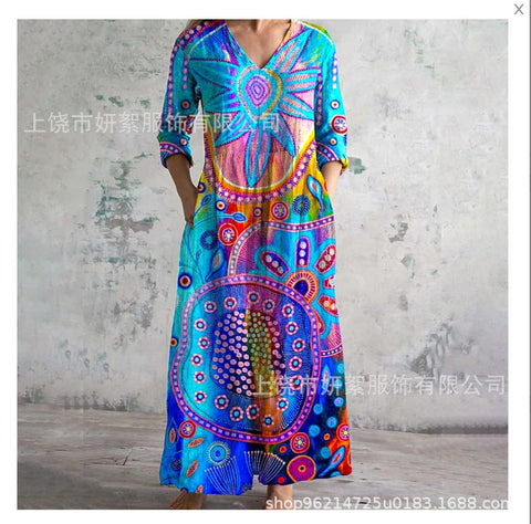 3D printing summer casual loose long-sleeved dress m301729