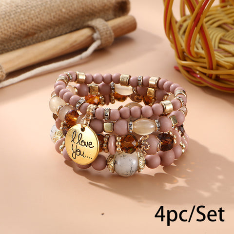 Nouveau bracelet bohème créatif à pompons et perles multicouches m3331286