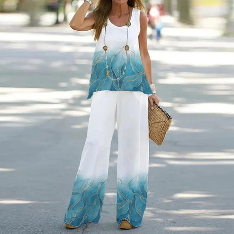 Ensemble gilet et pantalon décontractés à col ras du cou et sans manches m301296 