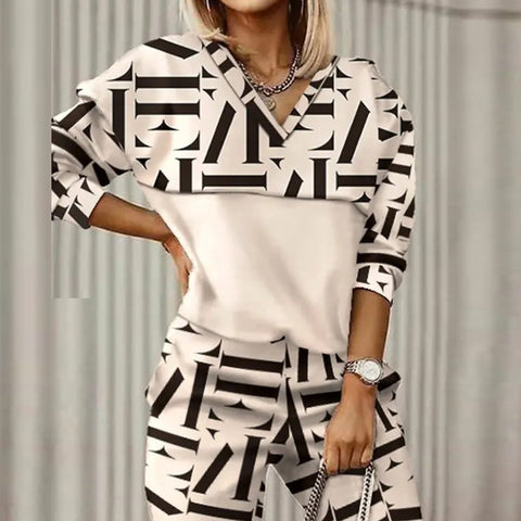 Modisches, lässiges, bedrucktes, langärmliges, schmales Pullover- und Hosen-Set m301183 