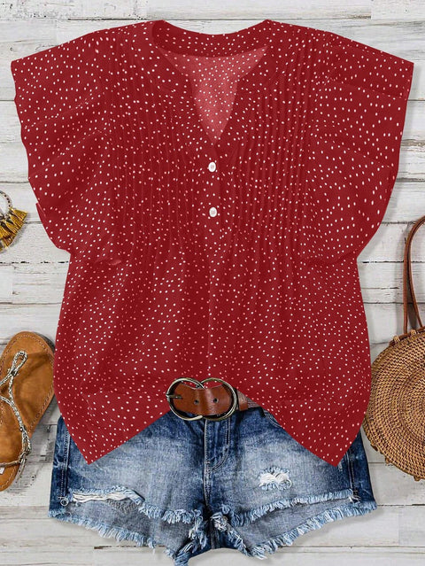 T-shirt plissé à col en V et boutons amples pour femme m301023 