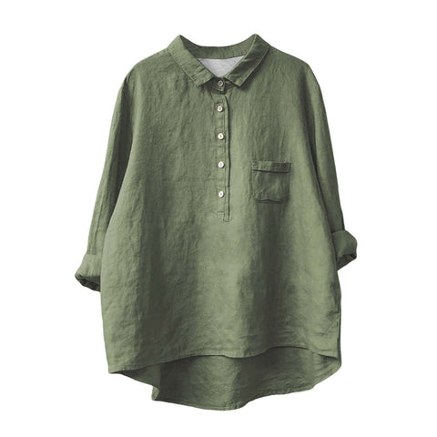 Long Sleeve Bamboo Linen Printing Fashion Versatile Lapel Shirt m301040