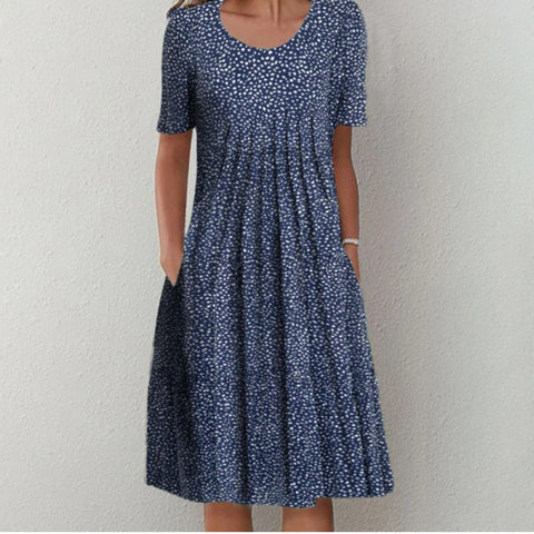 Neues lässiges Kurzarmkleid mit Rundhalsausschnitt und Print m300930 