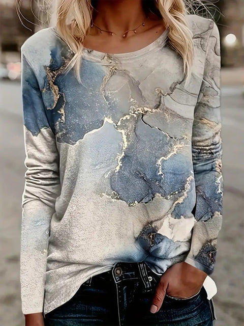 Langärmliger Rundhalspullover mit 3D-Druck m300754 