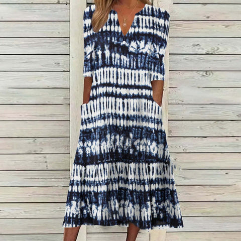 Bedrucktes Kleid mit halblangen Knöpfen M300188 