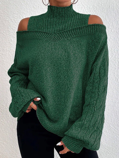 Schulterfreier Halbrollkragenpullover locker gestrickter Pullover Damen m300502 