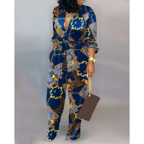 Lockerer Jumpsuit in Übergröße mit hoher Taille, lässiger Jumpsuit mit geradem Bein, Euro M300189 