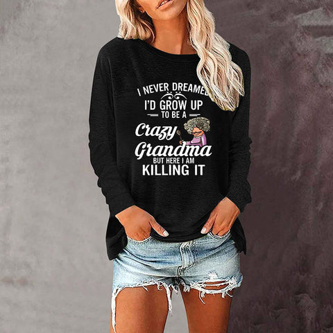 Lose rundhals außenhandel druck langarm frauen T-shirt top m300920 