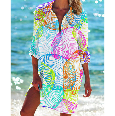 Veste de bikini, maillot de bain, cardigan, chemise de plage imprimée pour femme, m301274 
