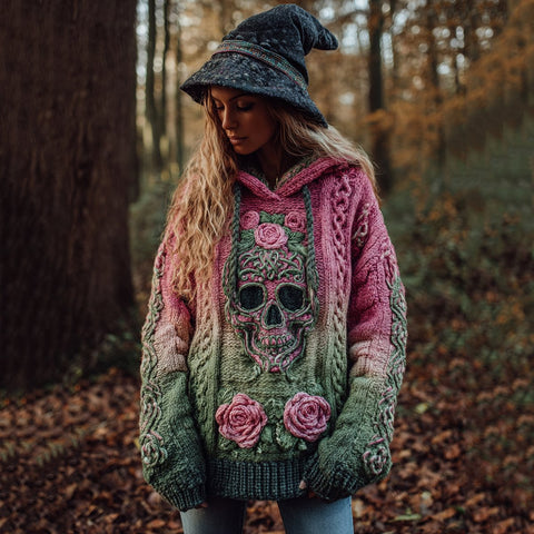 Autumn and winter loose hooded top casual shoulder retro women's printed sweater m302036