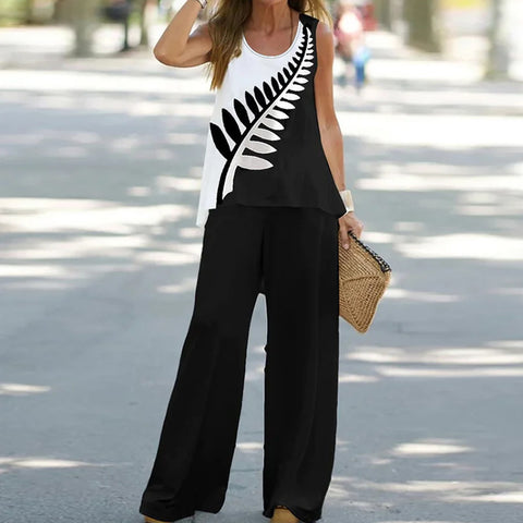 Ensemble gilet et pantalon décontractés à col ras du cou et sans manches m301296 