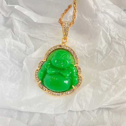 Diamantbesetzter Maitreya-Buddha-Anhänger im chinesischen Stil aus malaiischem Chalcedon, großer bauchiger Maitreya-Buddha-Anhänger m3331257
