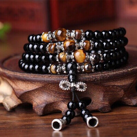 Obsidianarmband 108 Buddha-Perlen, mehrkreisiges Armband, sechsstelliges Mantra, Tigerauge-Stein, Schmuck für männliche und weibliche Paare m3331315