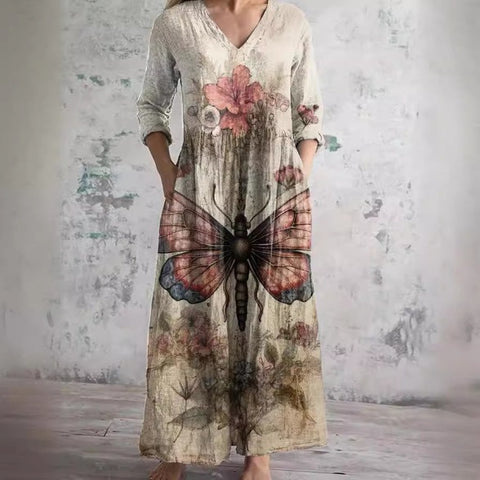3D printing summer casual loose long-sleeved dress m301729