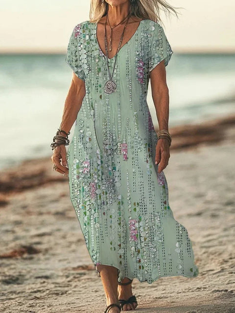 New 3D digital print ladies bohemian fashion V-neck dress summer m301249