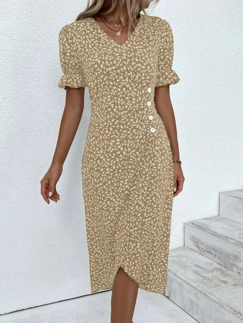 Kleid mit geometrischen Collage-Blasenärmeln und unregelmäßigem Saum, m301272 