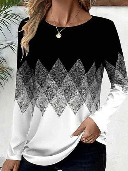 3D printed women's casual flower crew neck long-sleeved t-shirt top m301719