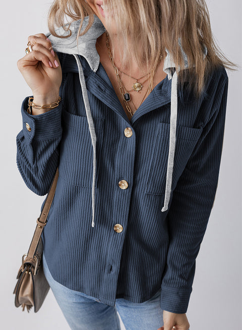 Cardigan à revers avec boucle, sac à main, capuche, corde de traction, veste rayée pour femme m301008 