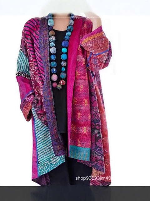 independent stations Amazon popular spot loose ethnic style large size long sleeve printed cardigan m301647