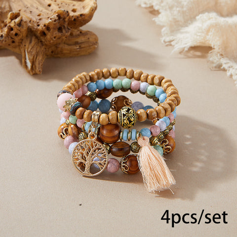 Nouveau bracelet bohème créatif à pompons et perles multicouches m3331286