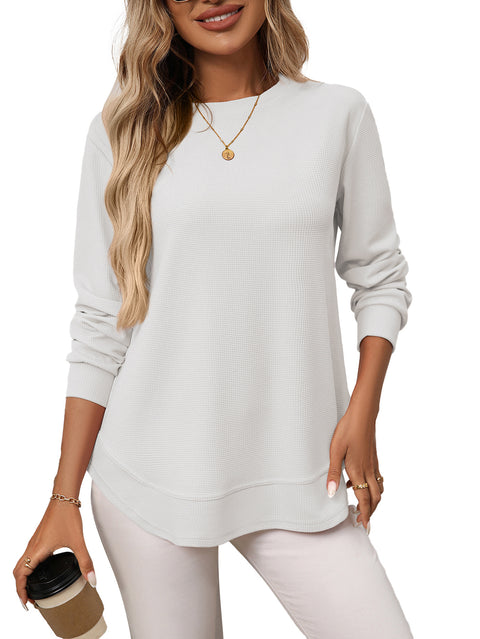 Loose waffle casual versatile T-shirt knitted long sleeve m302121