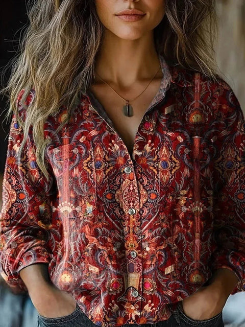 Fashion women's clothing European and American versatile printing casual lapel m301565