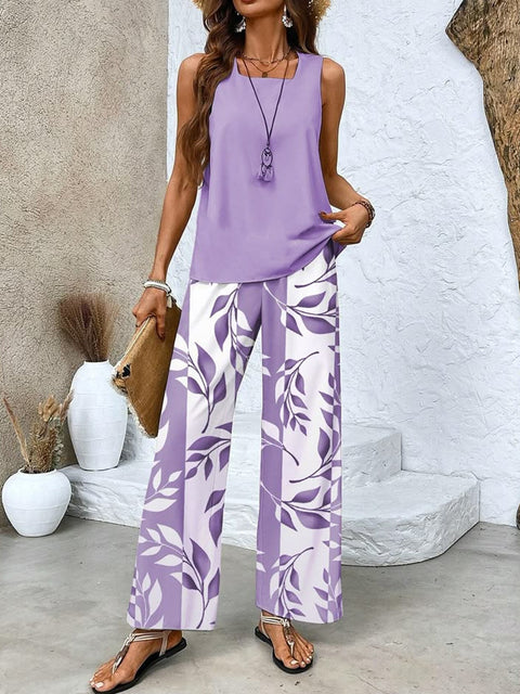 Pull décontracté à col carré et pantalon, impression numérique, deux pièces pour femme m301436 