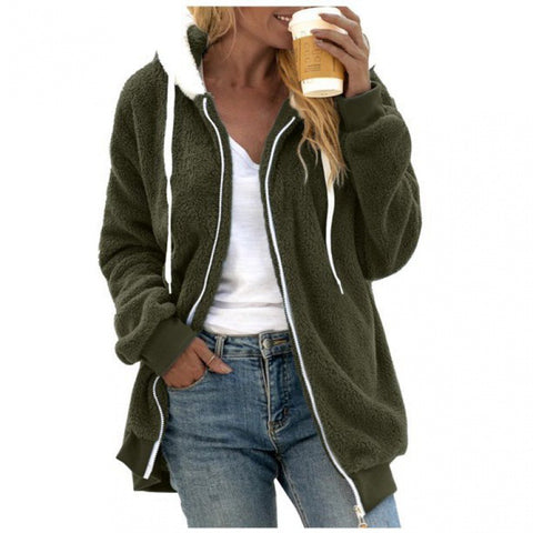New autumn and winter loose plush zipper hooded jacket m300464