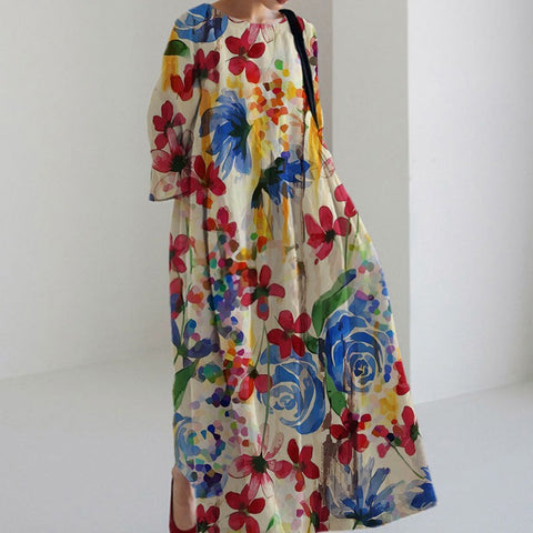 Lockeres, modisches Premium-Kleid mit Rundhalsausschnitt und langen Ärmeln und Aufdruck m301044