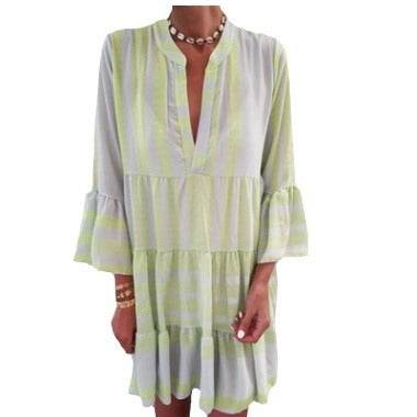 Robe imprimée ample col V en mousseline de soie jupe courte plissée m300054 