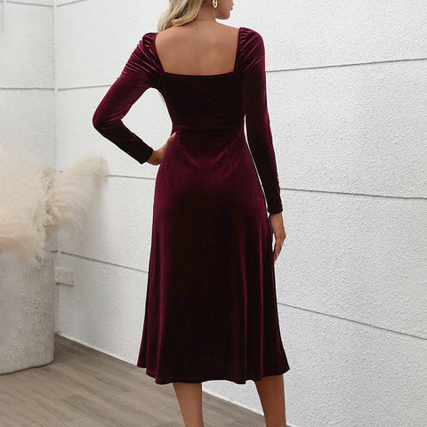 Samt langes Kleid Herbst und Winter Kleid geteiltes Kleid m300807 