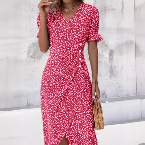 Kleid mit geometrischen Collage-Blasenärmeln und unregelmäßigem Saum, m301272 