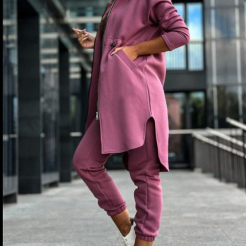 Lässiges zweiteiliges Set aus Fleecepullover und -jacke mit Kapuze m300682 