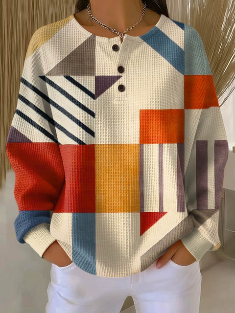 3D digital printing loose casual waffle stand-up collar long sleeve m303065