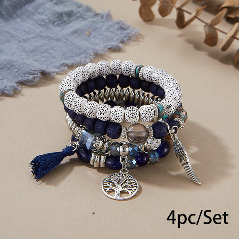 Nouveau bracelet bohème créatif à pompons et perles multicouches m3331286