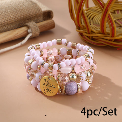 Nouveau bracelet bohème créatif à pompons et perles multicouches m3331286