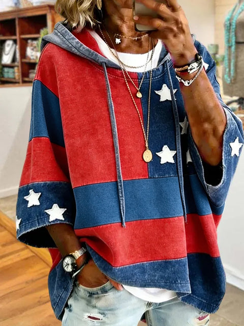 Independence Day 250th Anniversary Printed Loose Hooded T-Shirt m303003