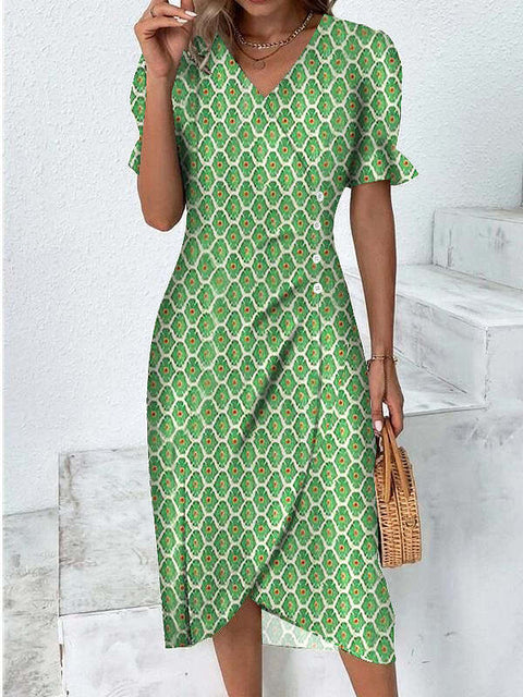 Kleid mit geometrischen Collage-Blasenärmeln und unregelmäßigem Saum, m301272 