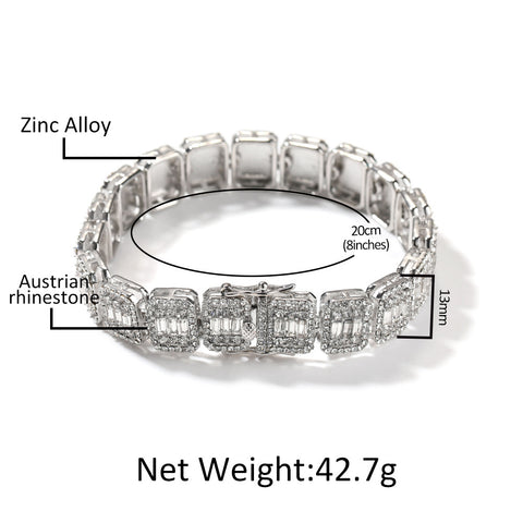 Hip-Hop-Armband aus Legierung mit neun Diamanten und Gittermuster m3331121