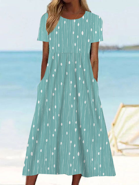 Sommer neues Damen-Swing-Kleid mit mittlerer Taille und lässigem Rundhalsausschnitt und Print m300040 