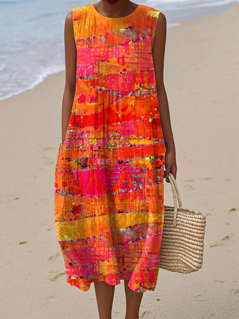 New sleeveless casual printing temperament long dress dress slim fit small fresh m302083