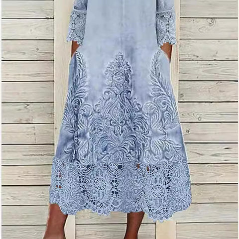 Spitzenspleißkleid, kurzärmliger Damenrock mit Print m300386 