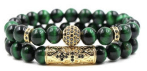 Bracelet élastique micro-incrusté de cuivre œil de tigre zircon noir mat m3331288