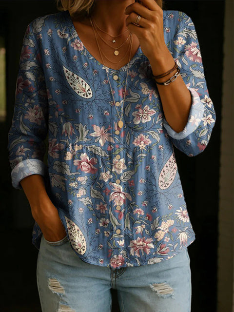 Crew neck women's flower 3D printed top m303179