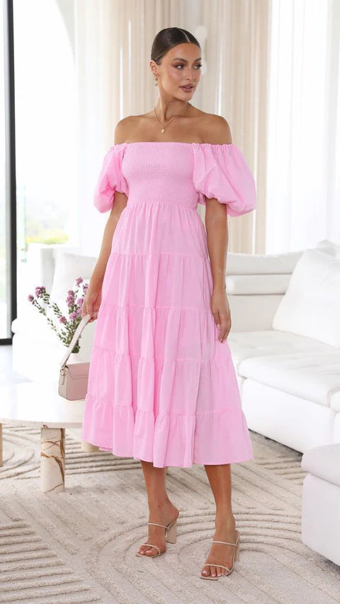 Robe longue imprimée à manches bouffantes et épaules dénudées pour femme M300282 