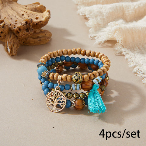 Nouveau bracelet bohème créatif à pompons et perles multicouches m3331286