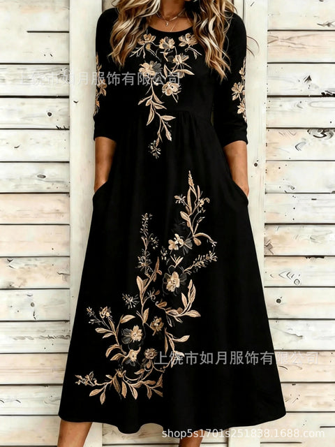 New digital short-sleeved printed women's 7-point sleeve casual dress m303012