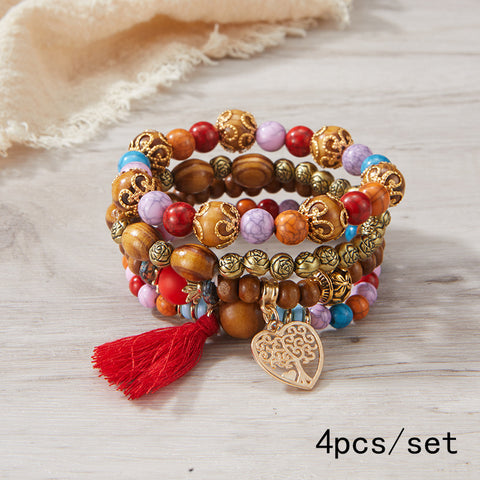 Nouveau bracelet bohème créatif à pompons et perles multicouches m3331286