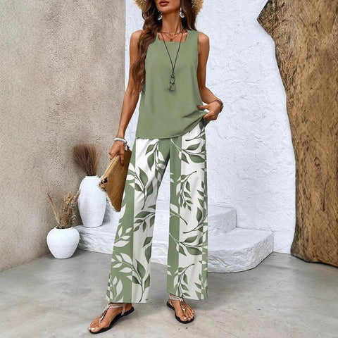 Pull décontracté à col carré et pantalon, impression numérique, deux pièces pour femme m301436 
