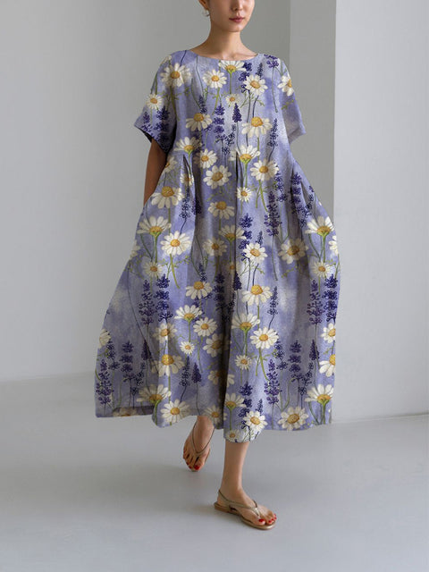 Lockeres Damenkleid mit Rundhalsausschnitt, modisches High-End-Kleid mit kurzen Ärmeln und Print m301052